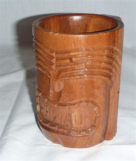 VIntage Hand Carved Wood Tiki Bar Totem Pole MUG Warrior Hawaii Cup