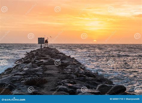 Sunrise View While On Rock Jetty At Rudee Inlet Stock Photo Image Of