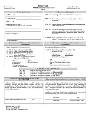 Fillable Online PASRR Screening Document Level I Mercy Maricopa