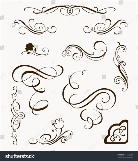 Set Decorative Flourish Elements Calligraphic Ornaments Stock Vector