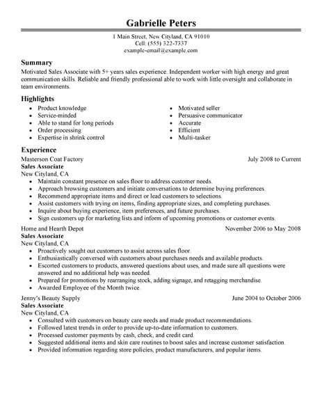 Best Sales Associate Resume Example LiveCareer Resume Examples