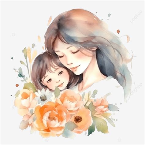 Happy Mother Day Illustration Water Color Mother Woman Mom Png