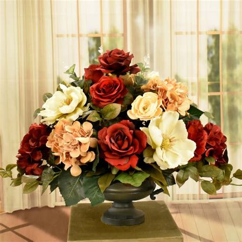 Floral Home Decor Faux Silk Mixed Assortment Arrangement In Vase