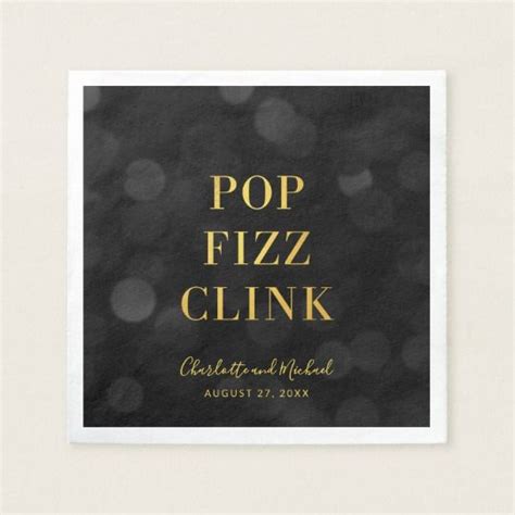 Dark Bokeh Faux Gold Pop Fizz Clink Napkins Zazzle Pop Fizz Clink