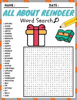 All About Reindeer Word Search Puzzle Worksheets Activities Tpt