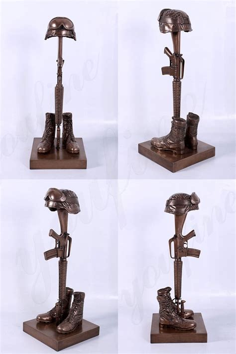 Bronze Fallen Soldier Memorial Statue Battle Cross Sculpture Military ...