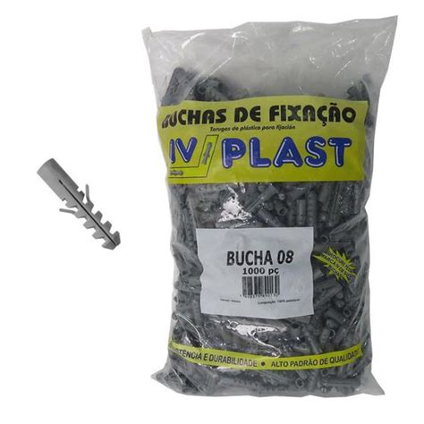 Bucha de Fixação Nylon 8MM 1000 Unidades Aba IV Plast Bucha