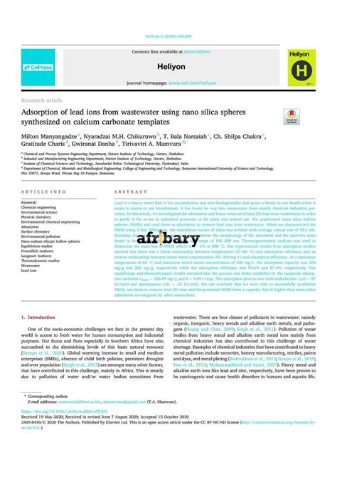 Adsorption Of Lead Ions From Wastewater Using Nano Silica Spheres