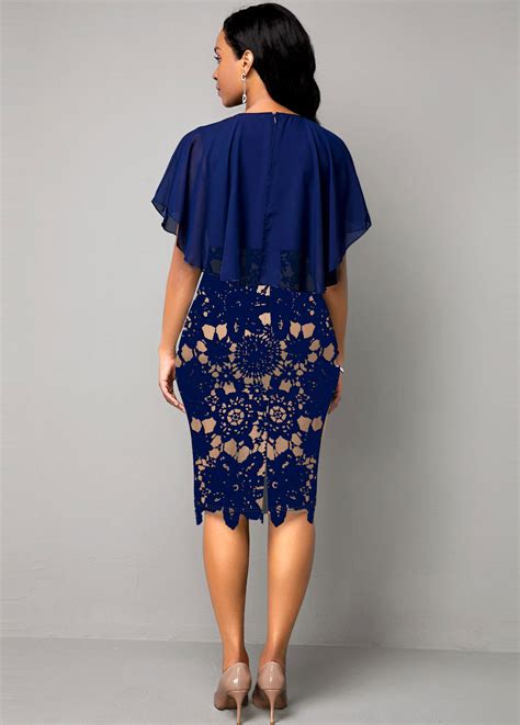 Navy Blue Lace Panel Cape Sleeve Dress Usd 23 98