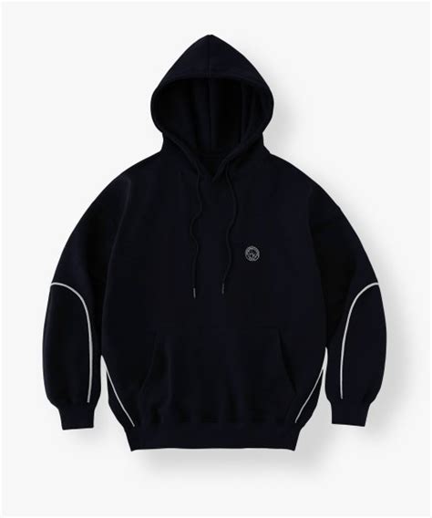 MUSINSA LAFUDGESTORE Piping Loose Fit Hooded Sweatshirt Midnight Blue