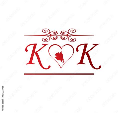 Kk Love Initial With Red Heart And Rose Stock Vector Adobe Stock