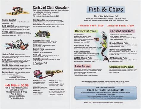 Harbor Fish Cafe Menu Carlsbad Evan S Menus