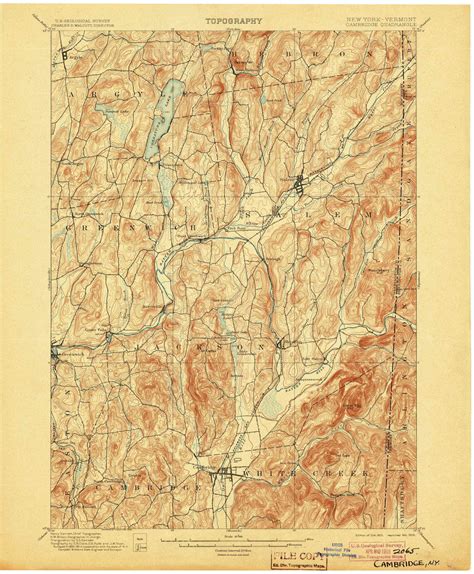 Cambridge New York 1901 1905 Usgs Old Topo Map Reprint 15x15 Vt Quad