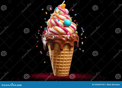 Ice Cream Cone with Sprinkles in Vivid Background Stock Illustration - Illustration of delicious ...