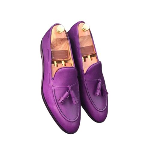 Handmade Purple Colour Genuine Leather Apron Toe Stylish Tassel Loafers