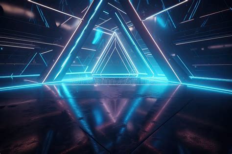 Neon Triangle Dance Futuristic Sci Fi Stage With Tilted Lines And