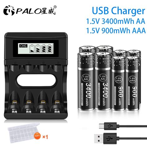 Palo 1 5V AA 3400mWh Rechargeable Li Ion Lithium Battery AAA 900mWh