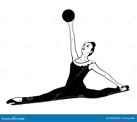 Rhythmic Gymnastics Girl With Ball Vector Ink Style Outline Drawing