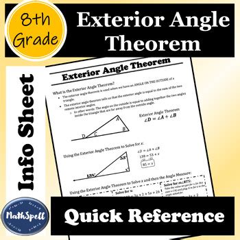 Exterior Angle Theorem Th Grade Math Quick Reference Sheet By Mathspell