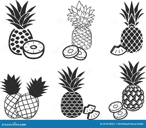 Pineapple Icon Fruit Icon Healthy Fruit Black Vectors Icon Set Stock Illustration