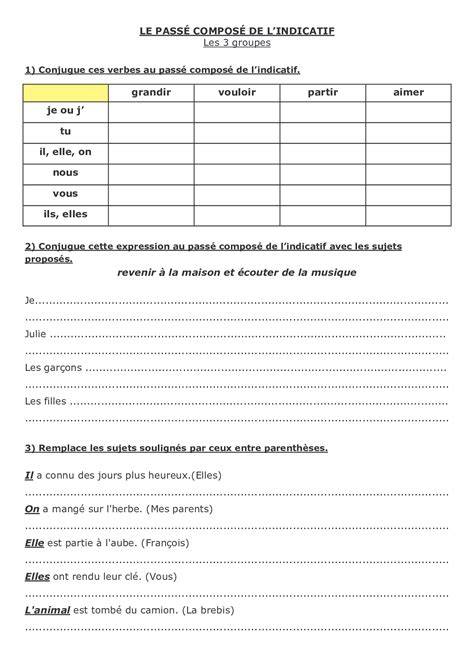 Le Passé Composé Les 3 Groupes Exercices 2 Alloschool