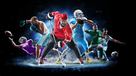 Multi Sport Collage Football Boxing Soccer Ice Hockey On Black