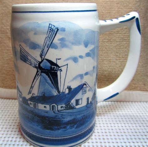 Delft Beer Stein Vintage Delft Pottery Blue And By Mysticwheel