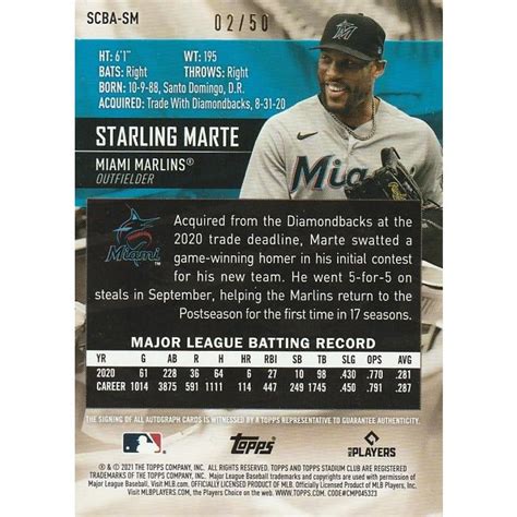 Topps Stadium Club Starling Marte Scba Sm Auto Red