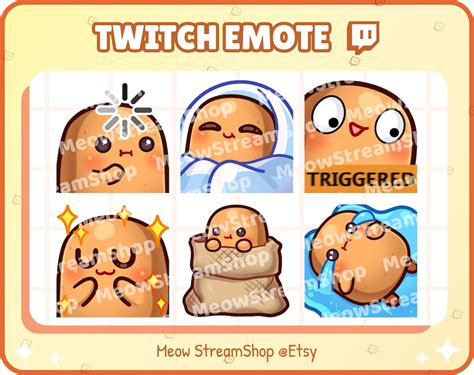 Twitch Emote Cute Potato Emotes Pack 4 Buffering Comfy Triggered