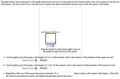 Solved The Applet Below Shows The Squares Side Length And