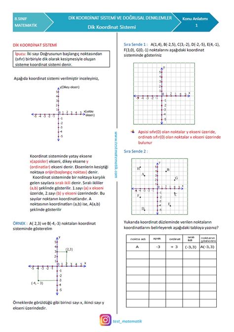 Sinif D K Koord Nat S Stem Konu Anlatimi Test Matematik