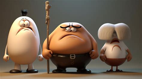 Cartoon Character Faces Three Characters Stand Around And Make ...