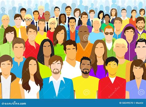 Group Of Casual People Face Big Crowd Diverse Stock Vector