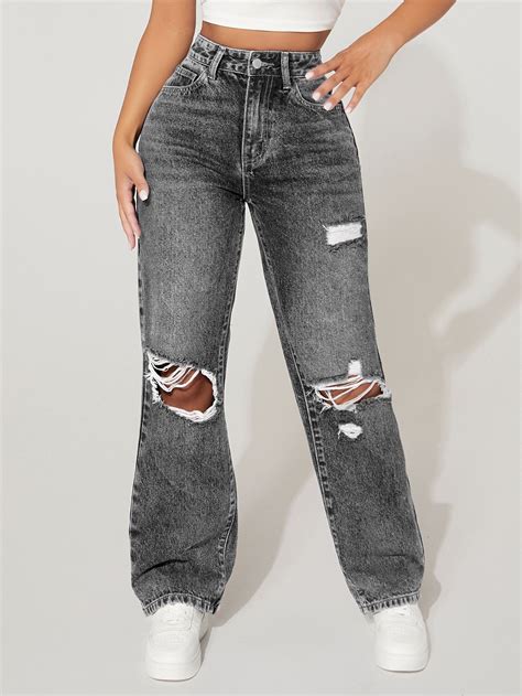 High Waist Cut Out Ripped Frayed Straight Leg Jeans Artofit