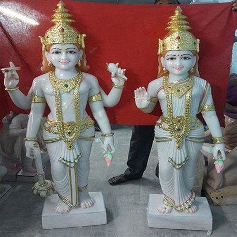 White Painted Marble Vishnu Laxmi Narayan For Worship Size Feet At