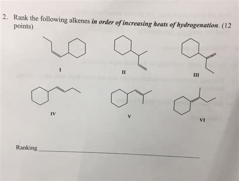 Solved Rank The Following Alkenes In Order Of Increasing Chegg