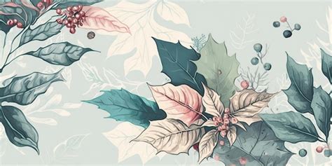 Premium AI Image | A wallpaper with a holly leaf and berries.