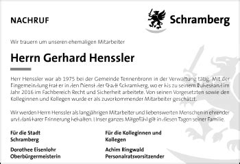 Traueranzeigen von Gerhard Henssler Schwarzwälder Bote Trauer