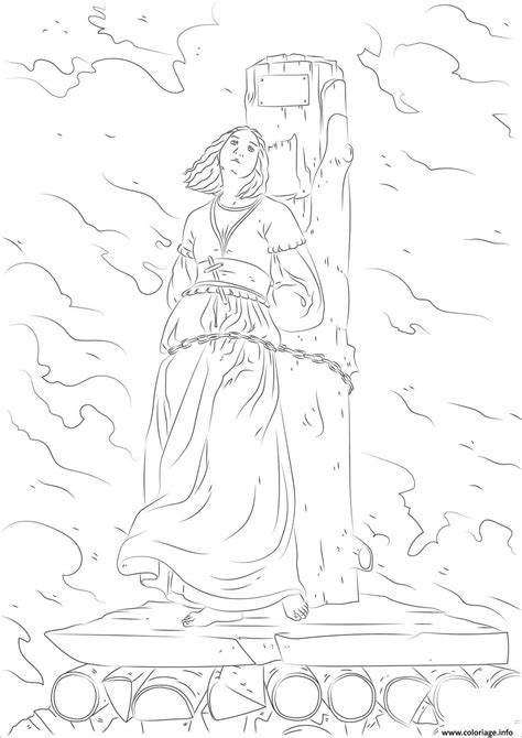 Coloriage Jeanne D Arc Brulant Sur Le Pieu Dessin France Imprimer