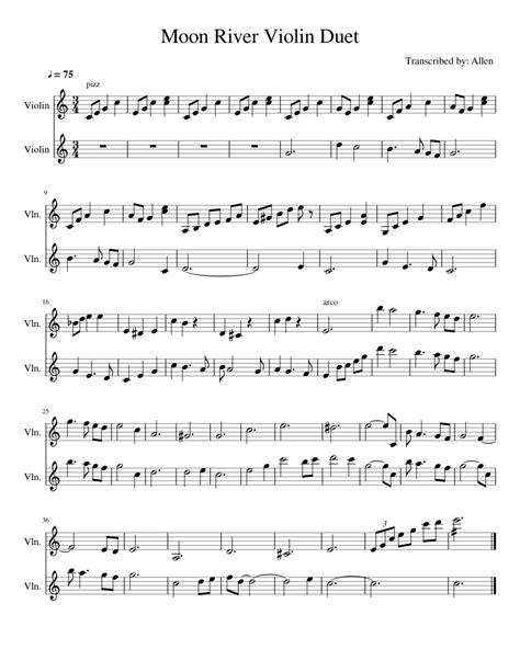 Moon River Violin Duet Sheet Music For Violin Download Free In Pdf Or Midi