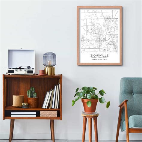 Zionsville Indiana Map Poster Modern Home Decor Wall Art Print Custom Maps And Posters