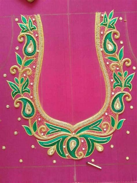 Saree blouse embroidery | Embroidery neck designs, Blouse hand designs ...