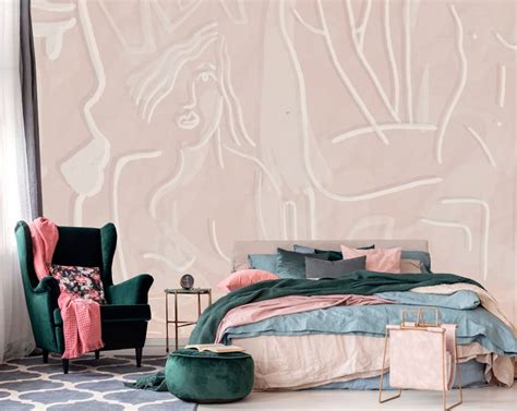 Nude Pink Abstract Female Faces Nacked Woman Body Wall Mural Line Art