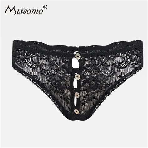 Missomo Women Black Sexy Lace Semi Sheer Button Underwear Trim Nets Soft Low Rise Breathable