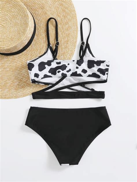 SHEIN Kids SUNSHNE Niñas Bañador bikini cruzado con estampado de vaca