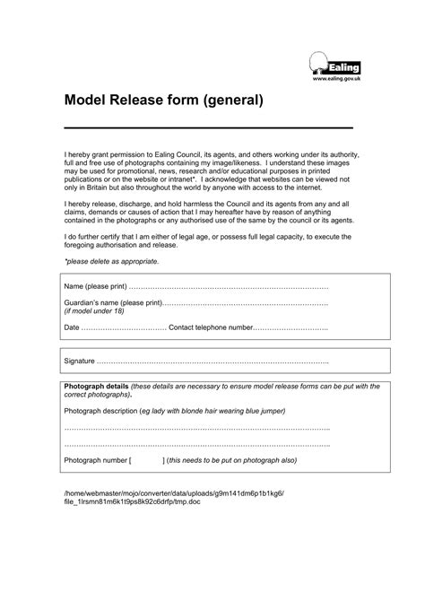 Free Printable Model Release Form Templates [PDF, Word] Photography