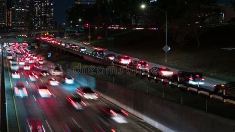 Los Angeles Downtown Busy Freeway Ramp Night Traffic Jam Time Lapse ...