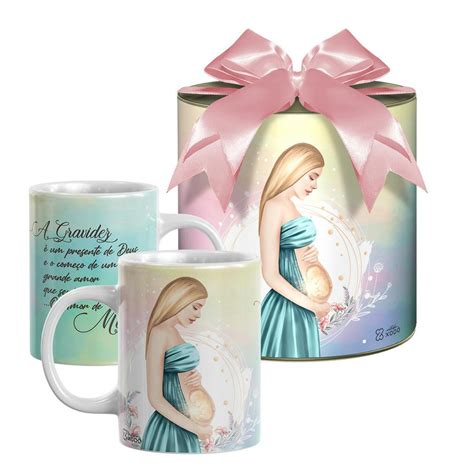 Caneca na Lata Personalizada Gravidez Presente de Deus Amor de Mãe