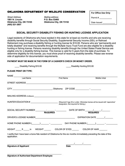 Ok Social Security Disability Fishing Or Hunting License Application