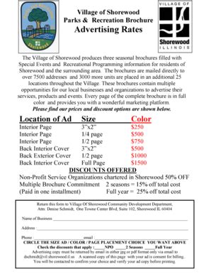 Fillable Online Village Of Shorewood Parks Recreation Brochure Fax